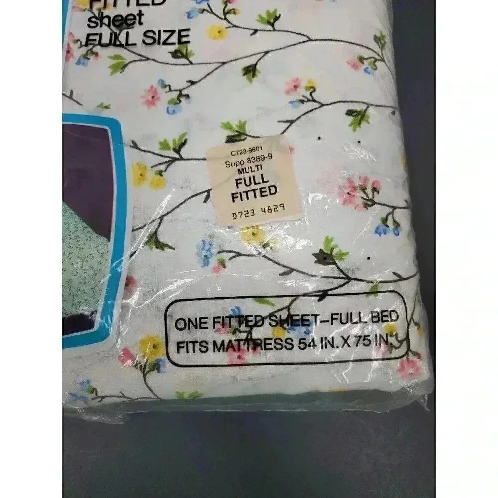 Vintage JcPenney New In Package No Iron Muslin Fitted Sheet Full Size Floral NOS